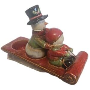 Yankee Candle Votive Tealight Holder Christmas Snowman and Boy Riding Sled